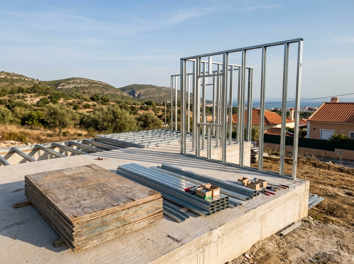 Casa em LSF moderna com estrutura em aço galvanizado em construção